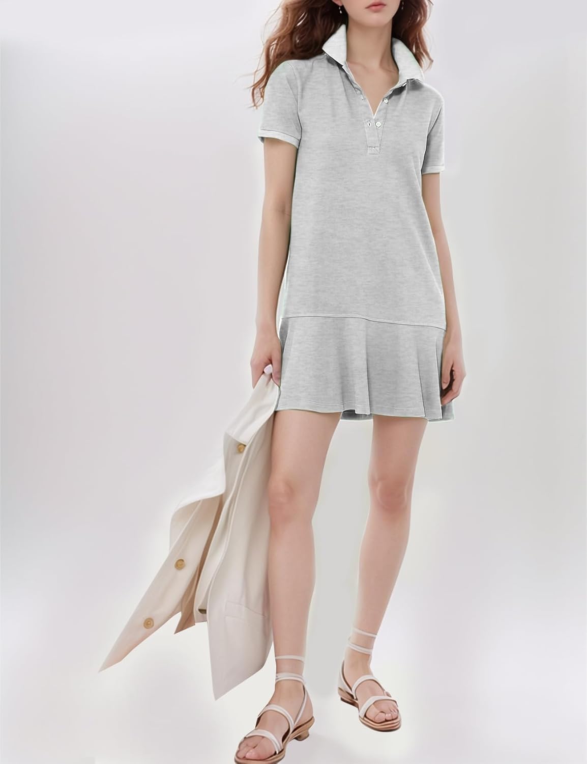 Flygo Womens Polo Dress Collared Short Sleeve Ruffle Golf Tennis T Shirt Sports Workout Mini Summer Dresses Tunic Pique - Image 3