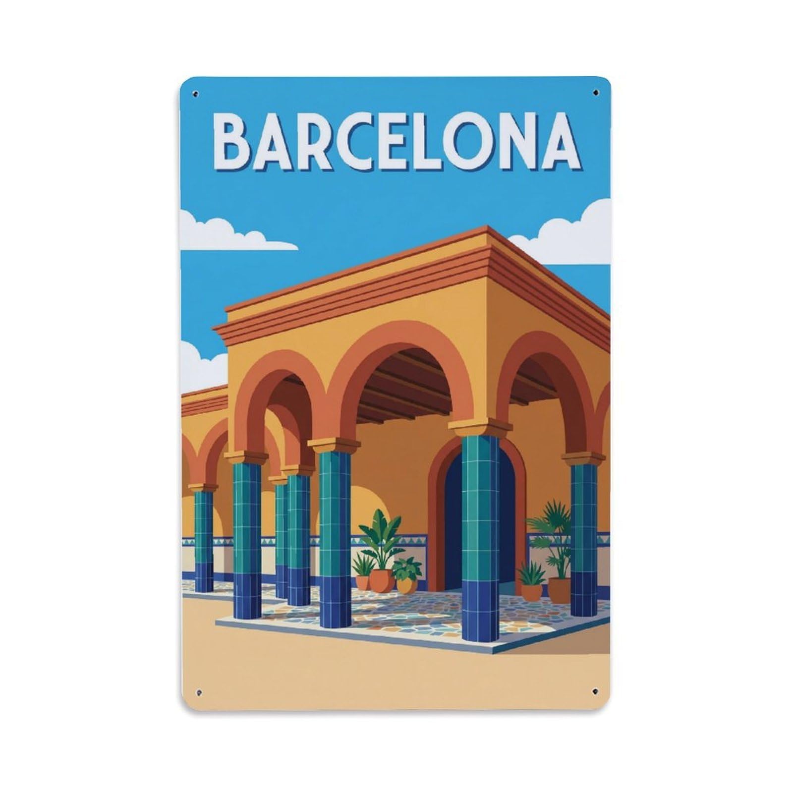 Vintage Travel Portico Spain Covered Metal Tin Sign Plaque Wall Decor for Cafe, Club Bar, Office, Home Garden Metal Poster 8x12Inch