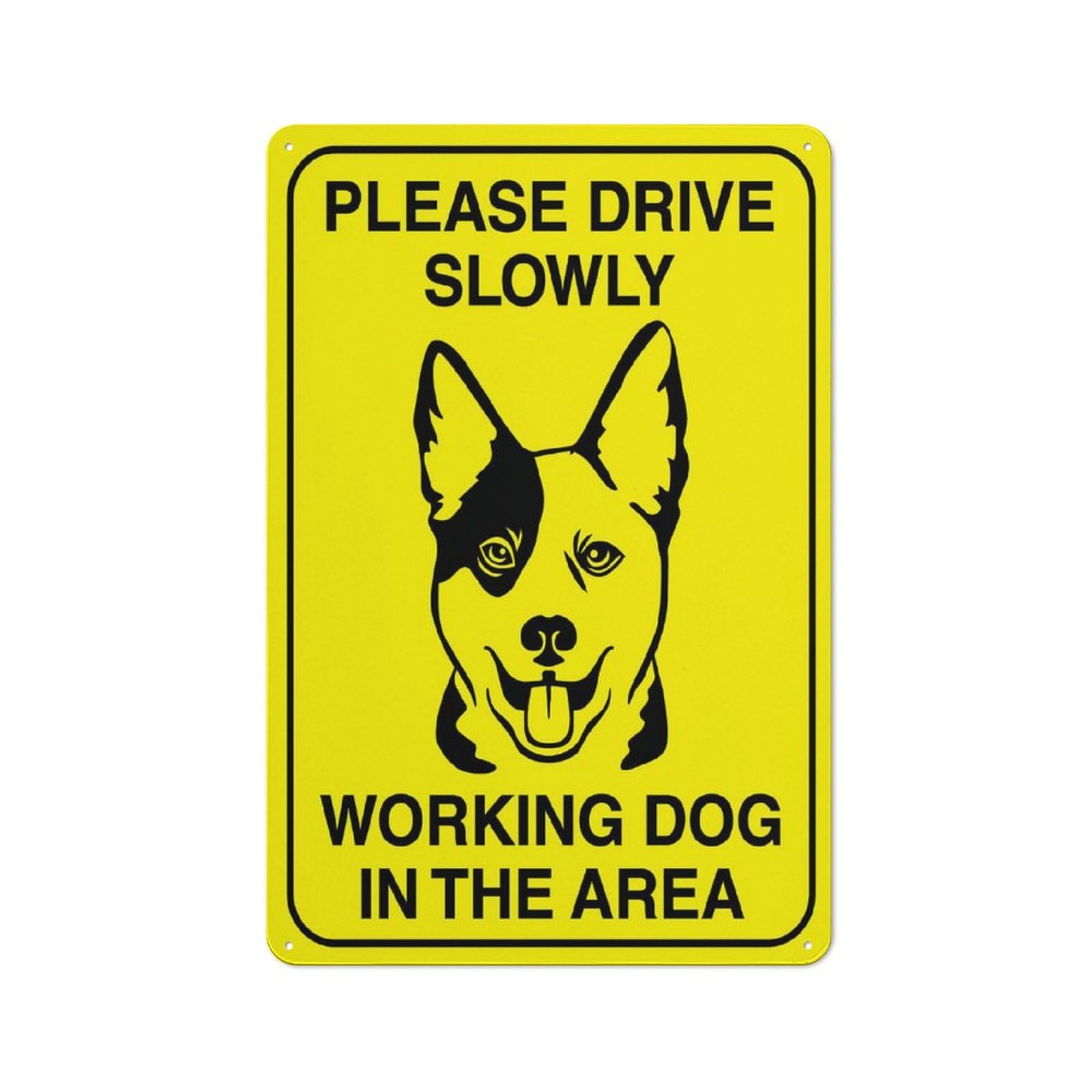 Please Drive Slowly (Working Dog In This Area - Bright Yellow) Sign, 8x12 Inch Rust-Free Aluminum Outdoor Metal Tin Sign for Home, Business, Yard