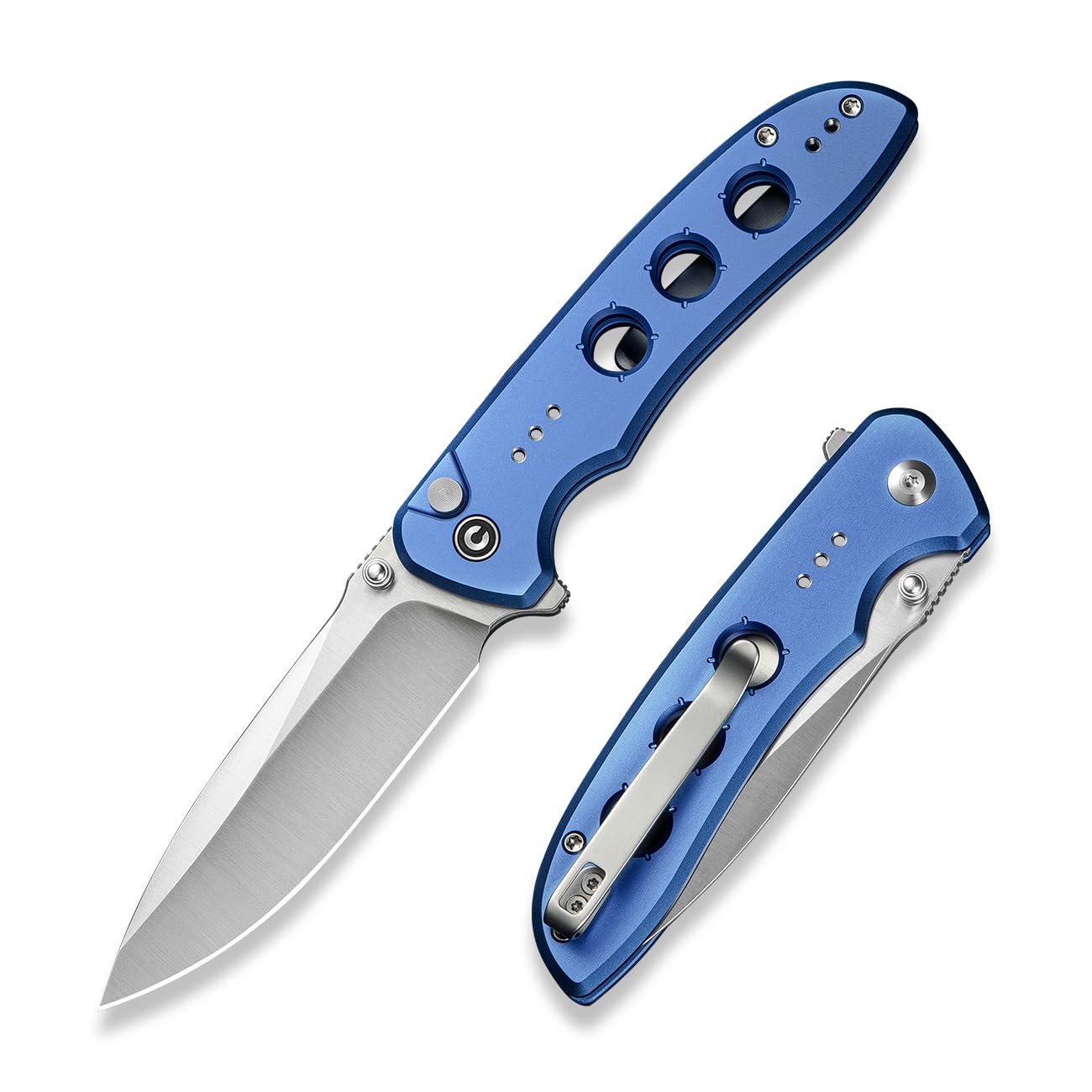 CIVIVI Hyperpulse Pocket Folding Knife, 3.5" 14C28N Blade Lightweight Aluminum Handle, Flipper EDC Knife with Clip for Outdoor Camping Hiking Fishing C23087A-2 (Blue)