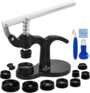 Watch Press Tool, Watch Back Press is Suitable for Watches(18-50mm), Watch case Press (with 12 Dies) for Closing Watch Back Cover, and Watch Press Set Back case Closer with 2 Watch Opener Knives