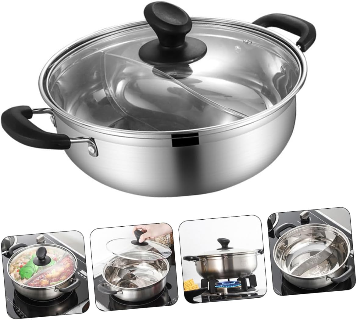 Ciieeo 1Pc Dual Taste Hot Pot with Handles Induction Gas Cooking Pot for Home Kitchenware and Resistant Design for Multi Flavor Meals