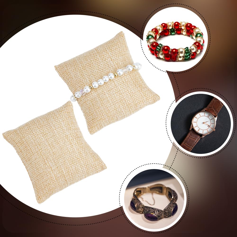 Beebeecraft 12Pcs Bracelet Watch Jewelry Pillow Display Burlywood Linen Bracelet Pillows Jewelry Display Watch Bracelet Bangle Cushions