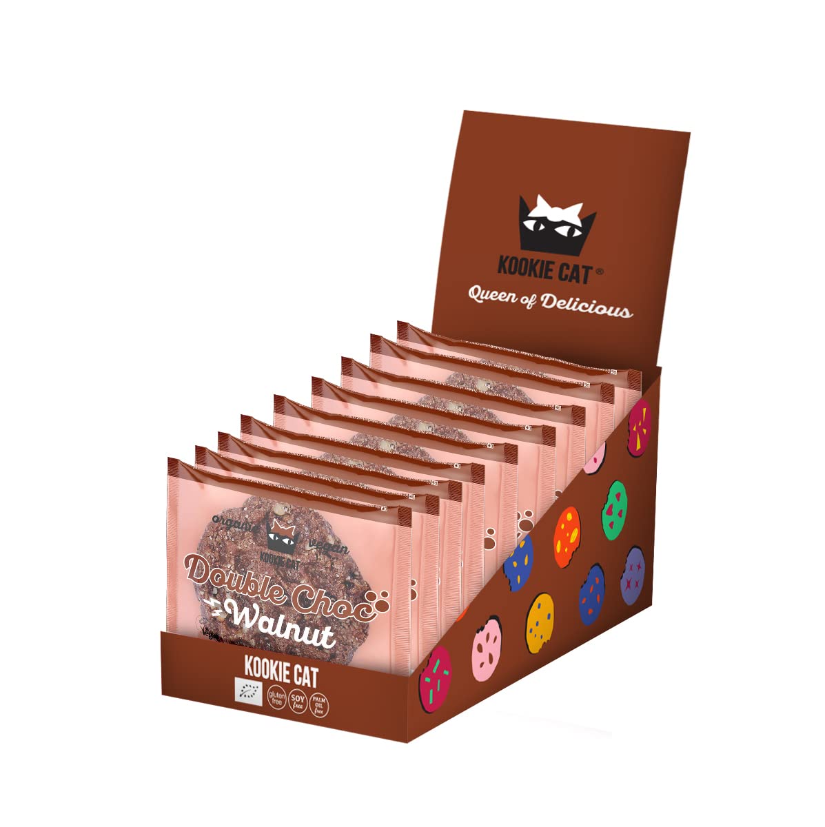 Kookie Cat Cacao Nibs & Walnut Individually Wrapped Vegan Cookies, Gluten Free, Soy Free, Bio and Organic, Cashew & Oat - 12 X 50gr Multipack (Packaging may vary)