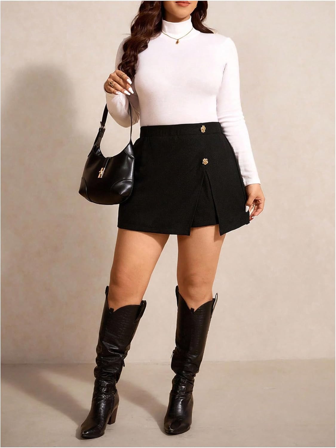 Verdusa Women's Plus Size Metal Floral Mini Shorts Elegant Skort Slit High Waisted Skirts - Image 5