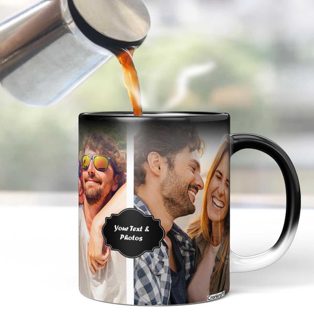 Cronkraft Personalized Magic Mug with Photo Custom Heat-Sensitive Color-Changing Coffee Cup Unique Gift for Birthday, Anniversary, Valentine's Day 325ml Ceramic Black D01