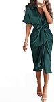 BTFBM Femmes Bouton Down Robes de chemise ruche Satin manches courtes Lapel V Col d'été Maxi Robe 2026 Fêtes Invité de mariage
