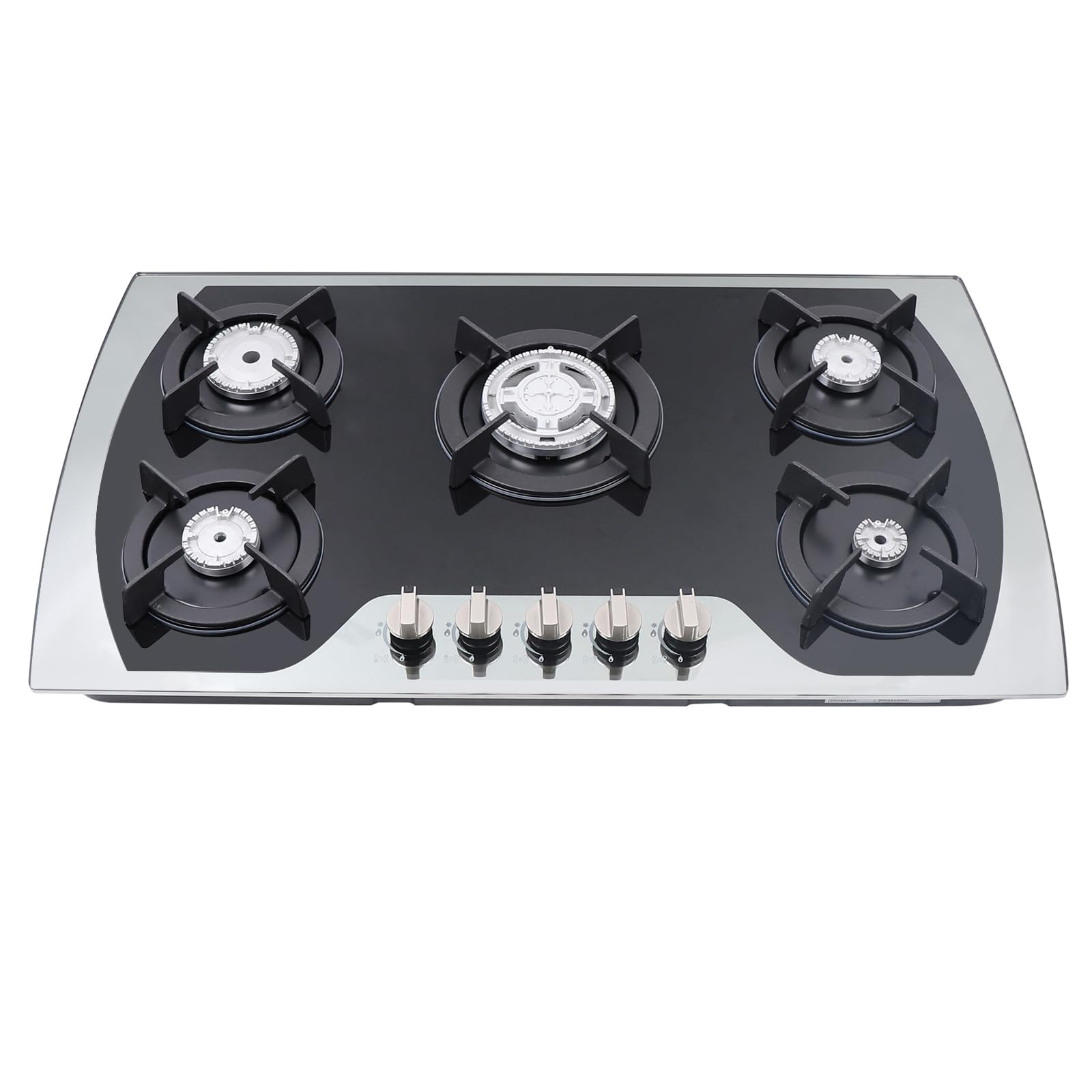 Fornello a gas, 51 x 90 cm, piano cottura a gas, in acciaio inox, a 5 luci, fornello a gas da incasso, per casa, in acciaio inox, fornello a gas per propano e gas naturale