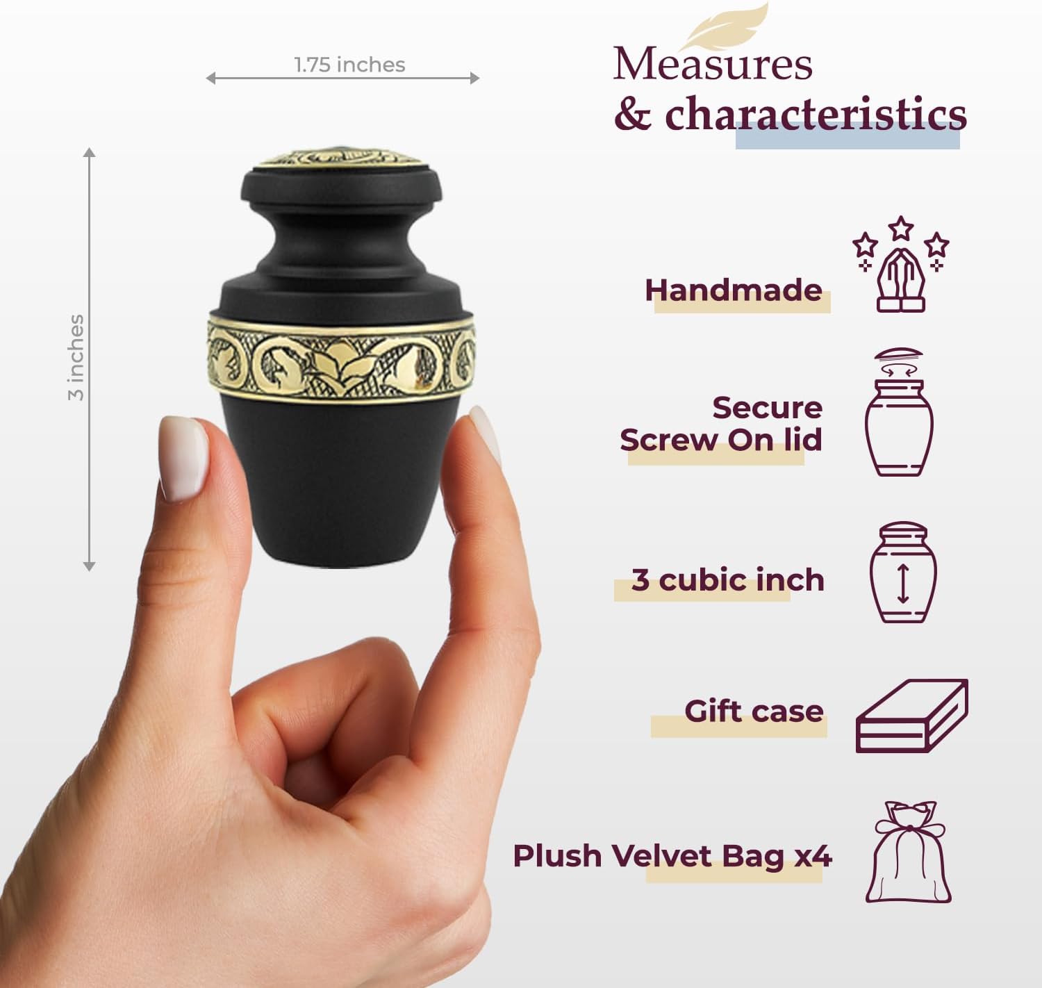 Trupoint Memorials Small Urns for Human Ashes Keepsake, Decorative Mini Cremation Urn for Adult Men & Women, Set of 4, Grecian Black and Gold - Image 2