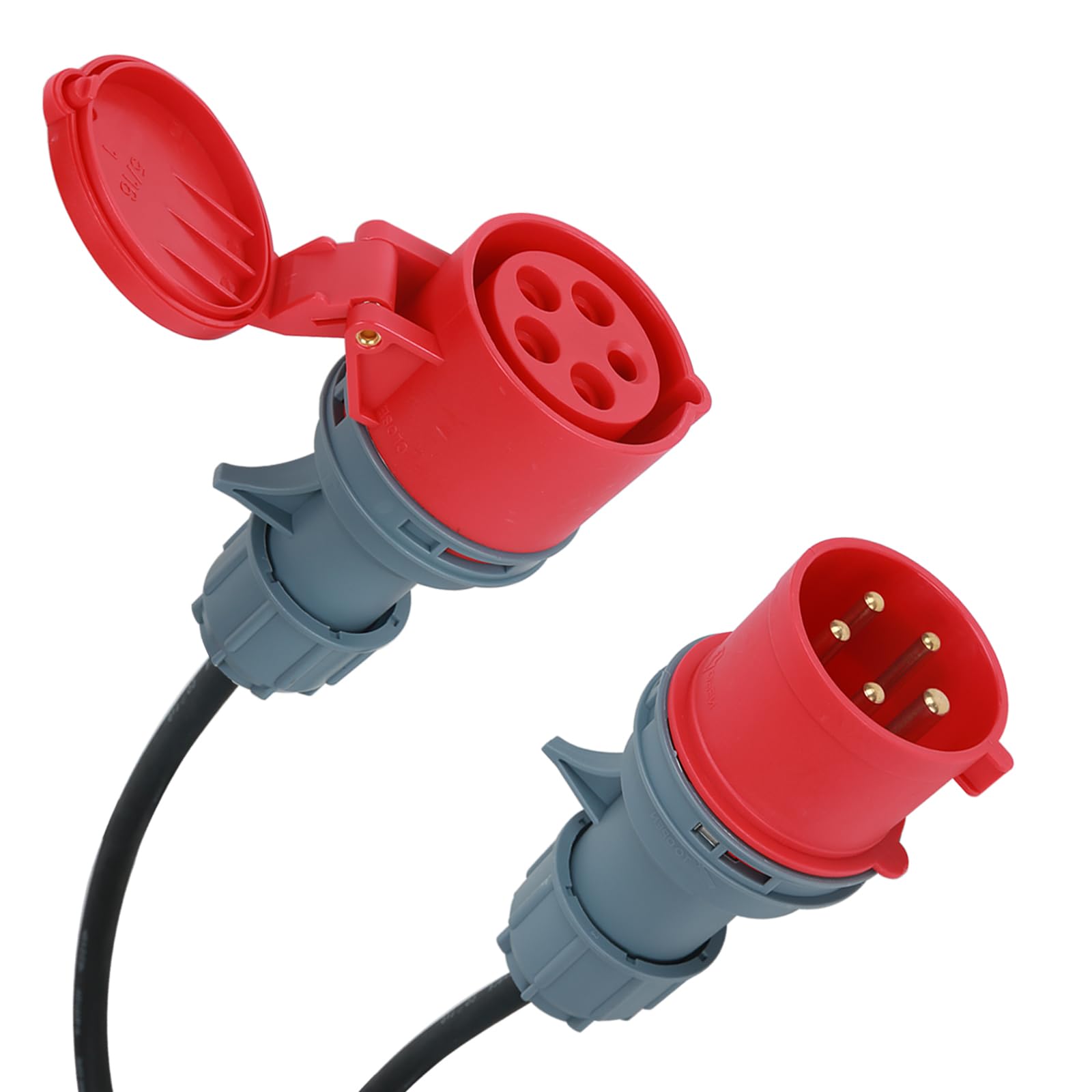 Btstil CEE-adapter, 32 A naar 16 A, 32 A stekker naar 16 A, koppeling met stroomonderbreker, 2P 16 A, 3 x 2,5 mm², stroomkabel 0,5 m, CEE verlengkabel 0,5 m