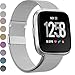 MEFEO Compatible with Fitbit Versa Bands, Stainless Steel Metal Band Mesh Bracelet with Strong Magnet Lock Wristbands Replacement for Fitbit Versa/Versa 2/Versa Lite/SE (Silver, Small)