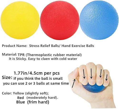 Miniatura 2 de FMELAH 3 pelotas de ejercicio de mano de terapia física, bolas de alivio de estrés para adultos, kits de bolas para apretar músculos de la mano,