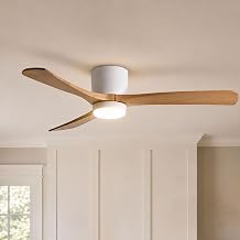 48 Inch Smart Flush Mount Ceiling Fan with Lights and Remote, Low Profile | modern smart ceiling fan with lights, low profile, wood blades, remote/app/voice, dimmable LED, 6-speed reversible DC motor.