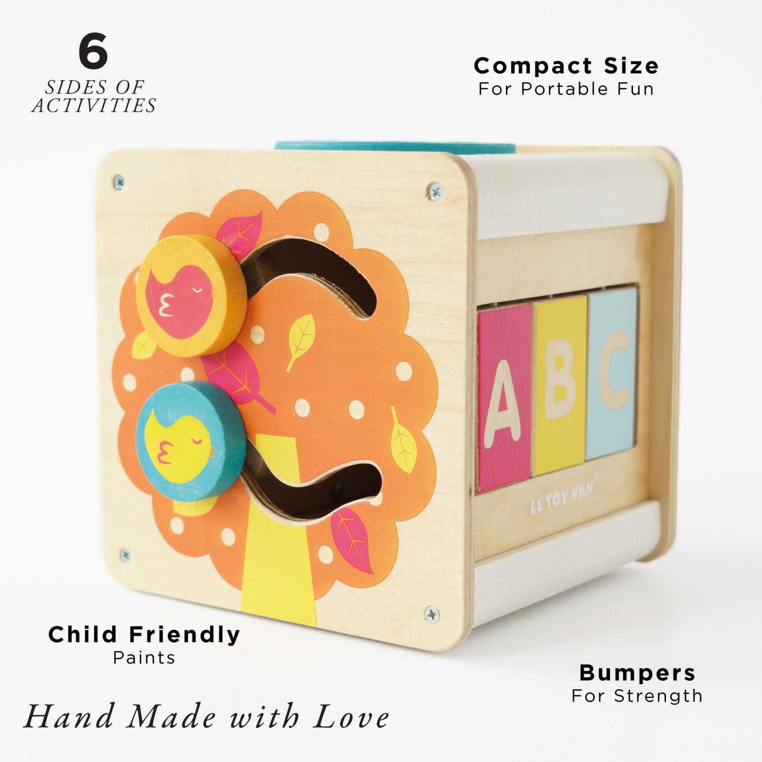 Le Toy Van – Pädagogischer Petilou Multi-Sensorikwürfel aus Holz mit Drehrad | Für Mädchen & Jungen | Geeignet für Kinder ab 2 Jahren