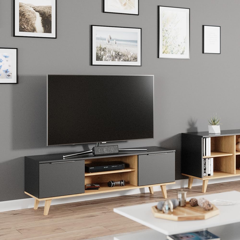 Vicco Mobile tv Nautica, Antracite, 138 x 49 cm | per il posizionamento di dispositivi TV e accessori multimediali