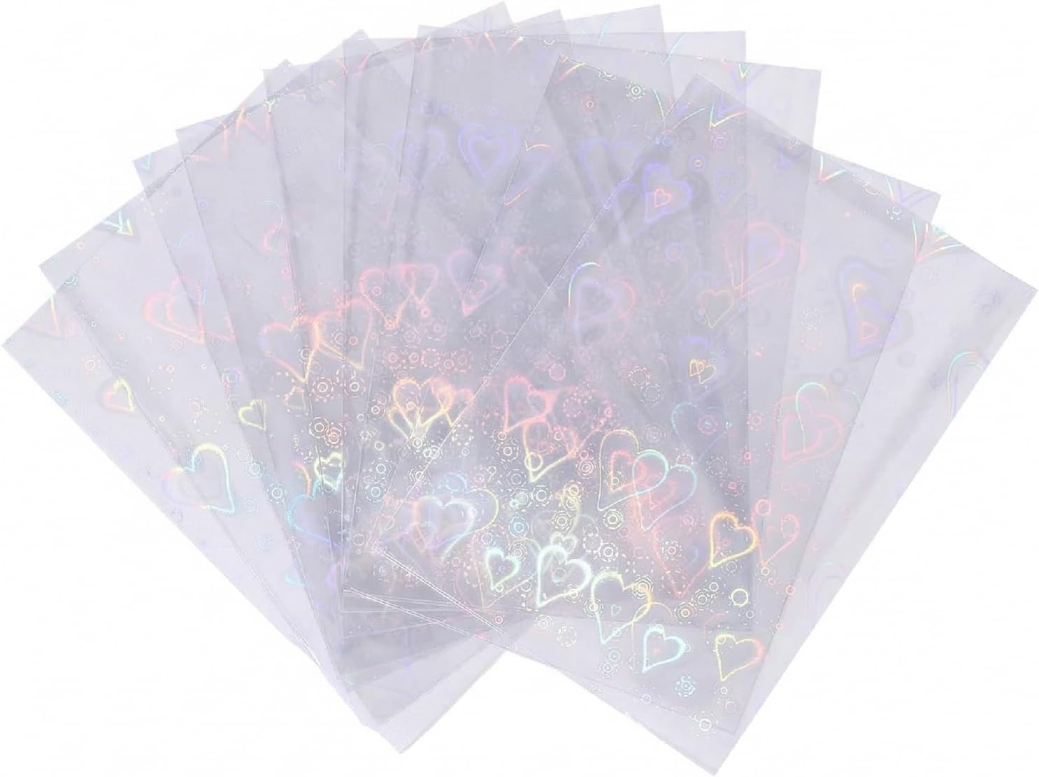 Photocard Sleeves 3.58x2.56 in Love Heart Shape Laser Flashing Holographic Foil Protective Covers for Card Enthusiasts,100 PCS