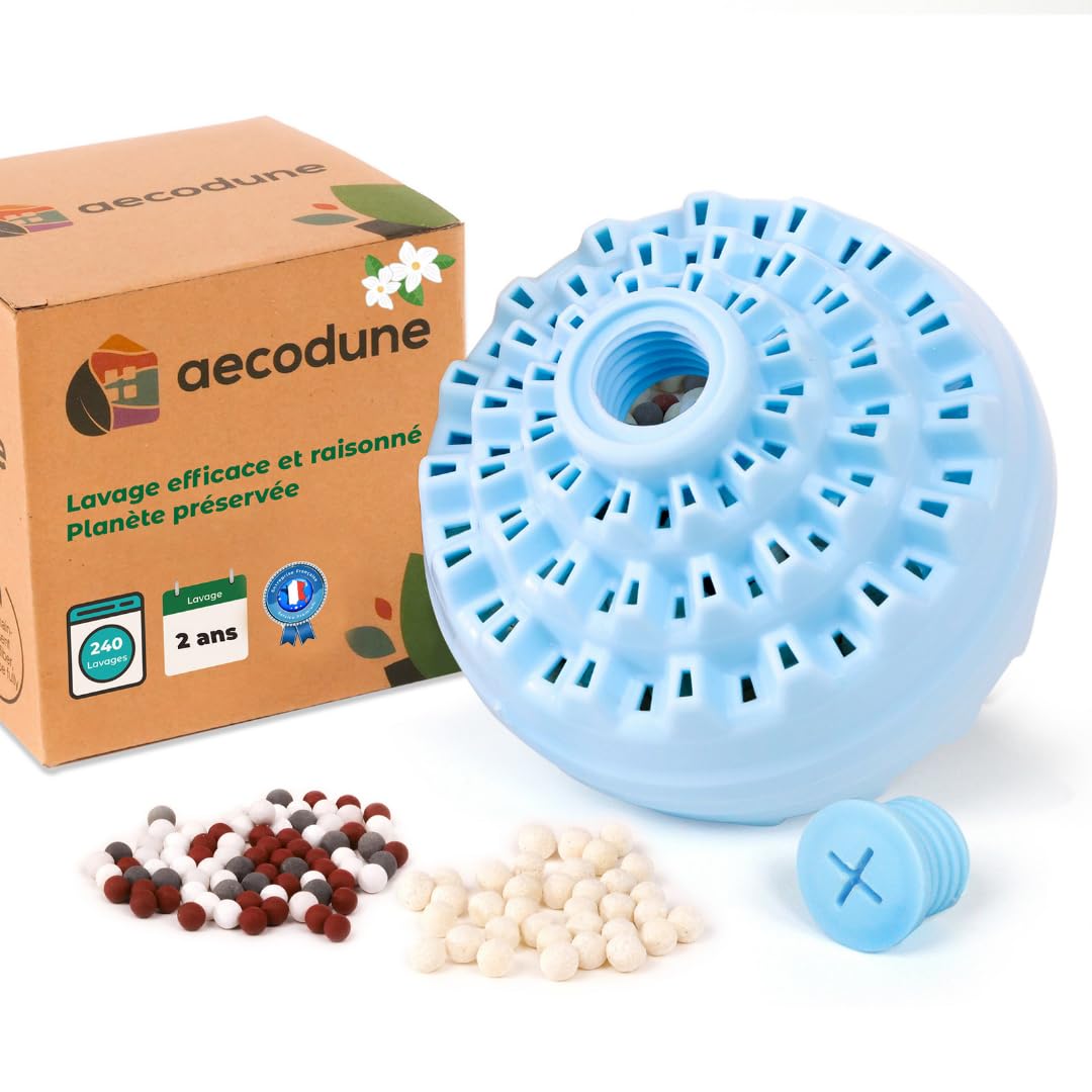 aecodune 2 Ans de Lessive Ecologique Economique - 240 Lavages - Boule de Lavage Machine a Laver - Perles de Linge Lessive Poudre Naturelle Zero Dechet - Lessive Hypoallergenique Jasmin - Anti Calcaire