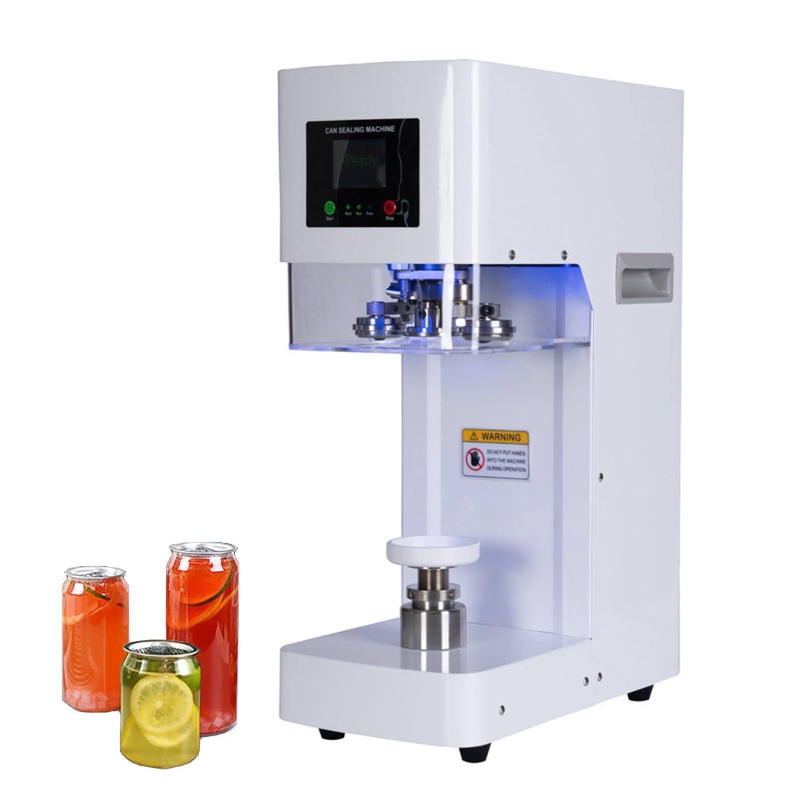 Selladora comercial para latas de refrescos, con altura ajustable.