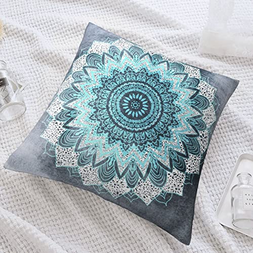 Opaseiro Throw Pillow Case Bohochic Mandala In Blue Bohemian Retro Floral Cushion Home Pillowcase Soft Square Cover For Decor Bedroom Living Room Couch 18 X 18 Inch #TOP3