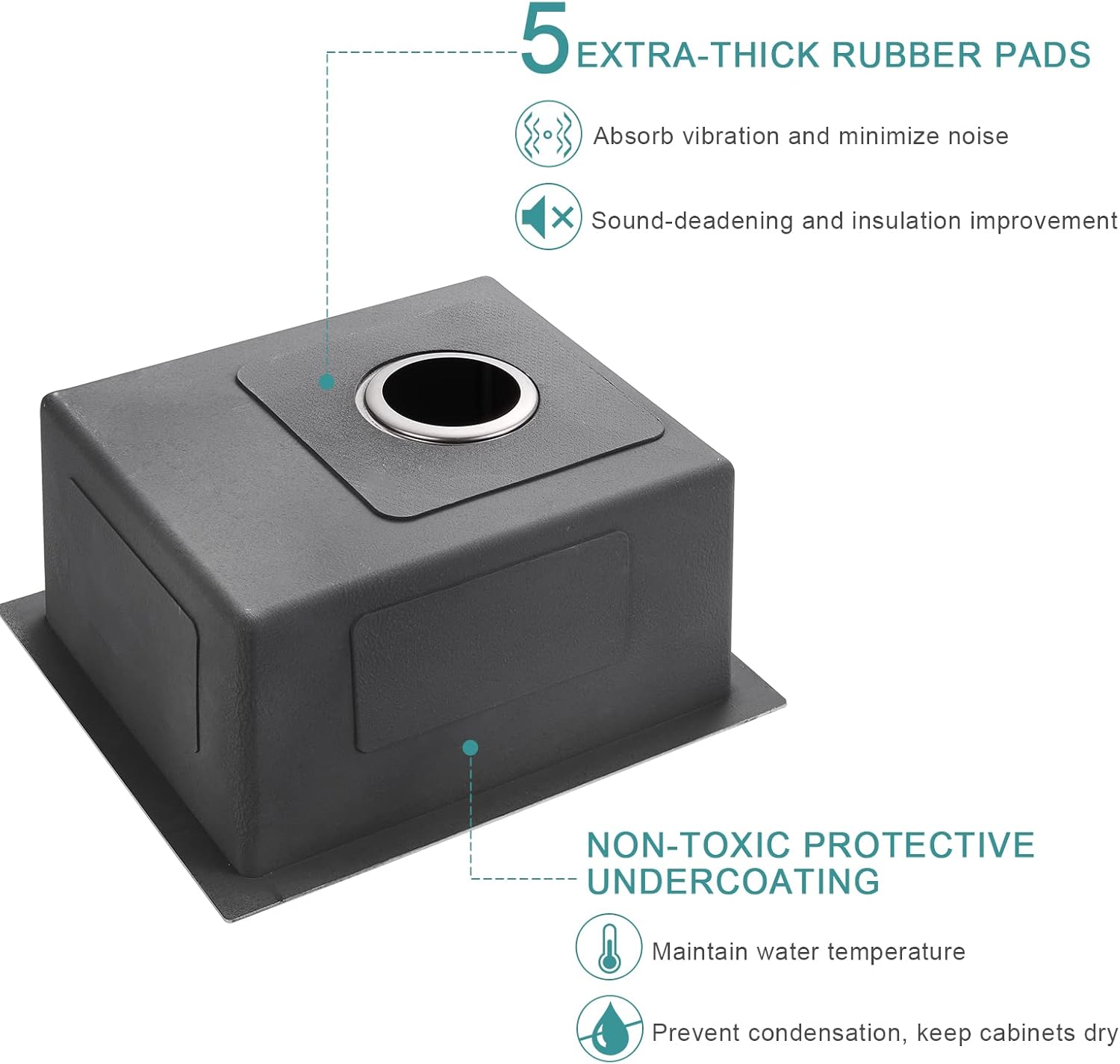 15 inch Bar Sink, KINKIB 15 x 17 inch Undermount Kitchen Bar Sink Single Bowl Black, Handmade T-304 Stainless Steel Bar Sink with Strainer