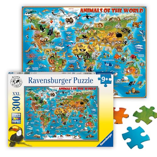 Ravensburger - Animals of The World - 300 Piece Jigsaw Puzzle - XXL Pieces for Easier Assembly - Exciting, Colorful Animal Map - Premium Quality - Ideal Gift - Screen-Free Fun - Children Age 9+