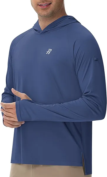 Runhit UPF 50+ Fishing Shirts for Men, Long Sleeve Sun Protection Lightweight Hoodie, UV Hiking Running Rash Guard