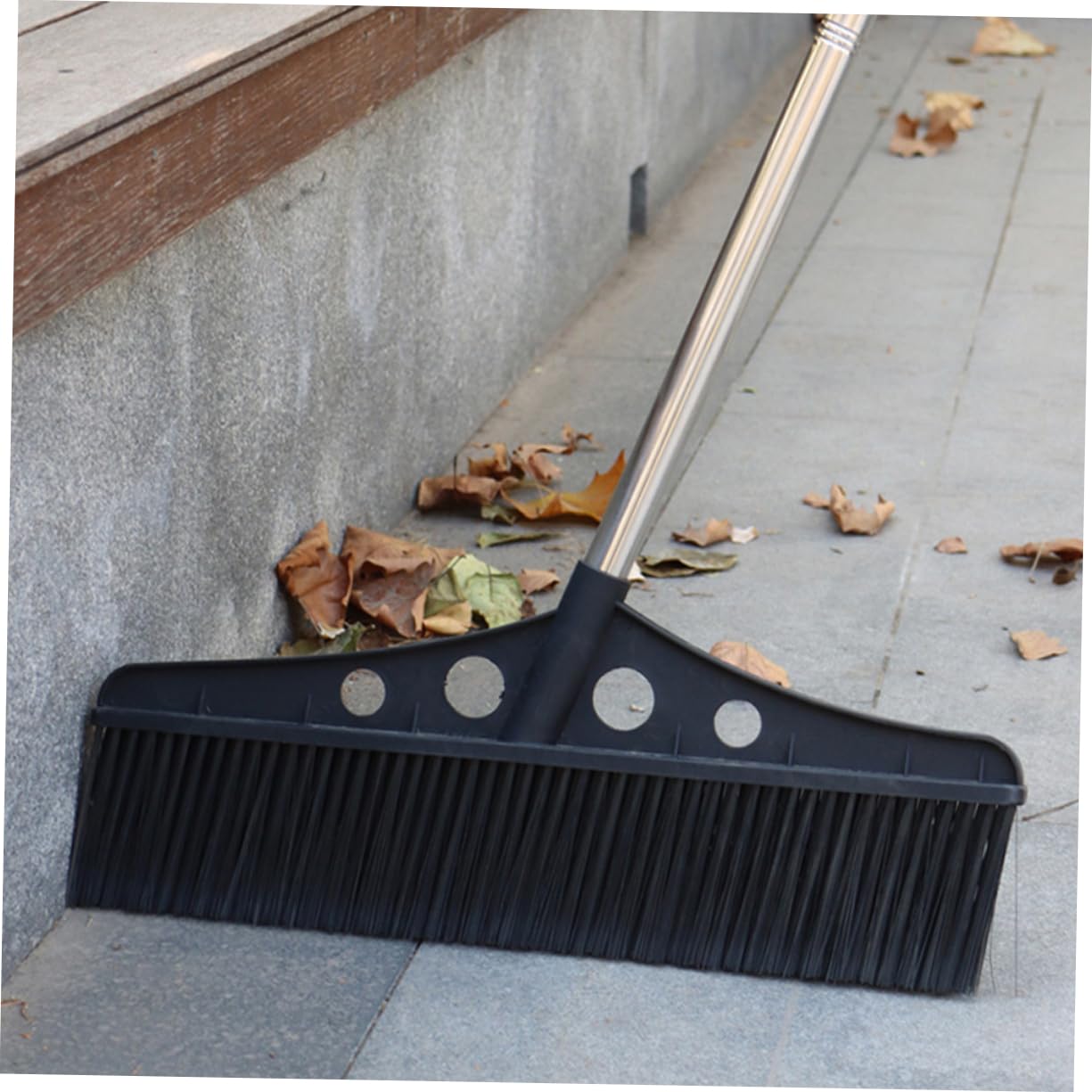VALICLUD Escoba de Jardín para Exteriores Resistente con Mango Largo Desmontable de Acero Inoxidable y Cerdas de Nylon para Limpieza en Porches y Patios