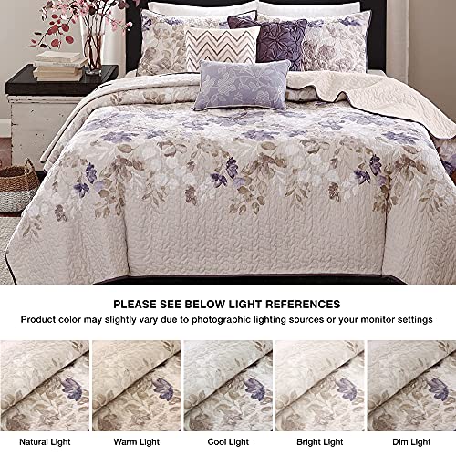 Madison Park Luna Quilt Modern Classic Design All Season, Breathable Coverlet Lightweight Bedding Set, Matching Shams, Decorative Pillow, King/Cal King(104"X94"), Floral Taupe 6 Piece #TOP1