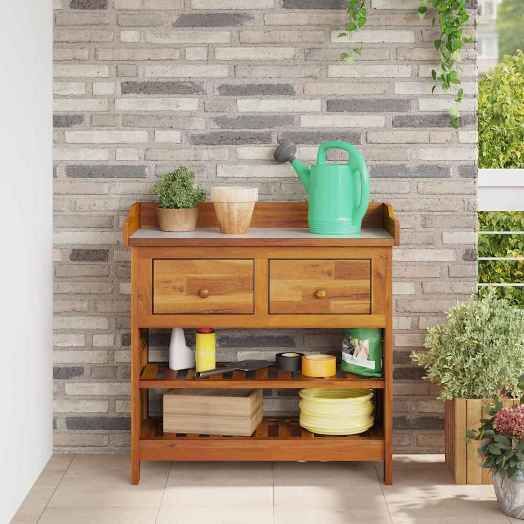 Szafka ogrodowa z litego drewna akacjowego, 78 x 36,5 x 78 cm, z szufladami i półkami, na taras i balkon, praktyczna przestrzeń do przechowywania i trwałe przechowywanie