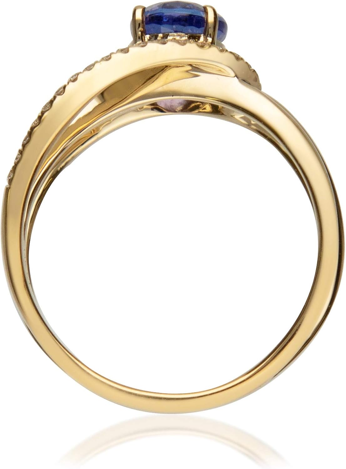 Gin & Grace 14K Yellow Gold Genuine Tanzanite Ring with Diamonds for Women Holiday Gifts | Ethically, Authentically & Organically Sourced (Oval-cut) shaped Tanzanite hand-crafted jewelry for her | Tanzanite Ring for Women Holiday Gifts