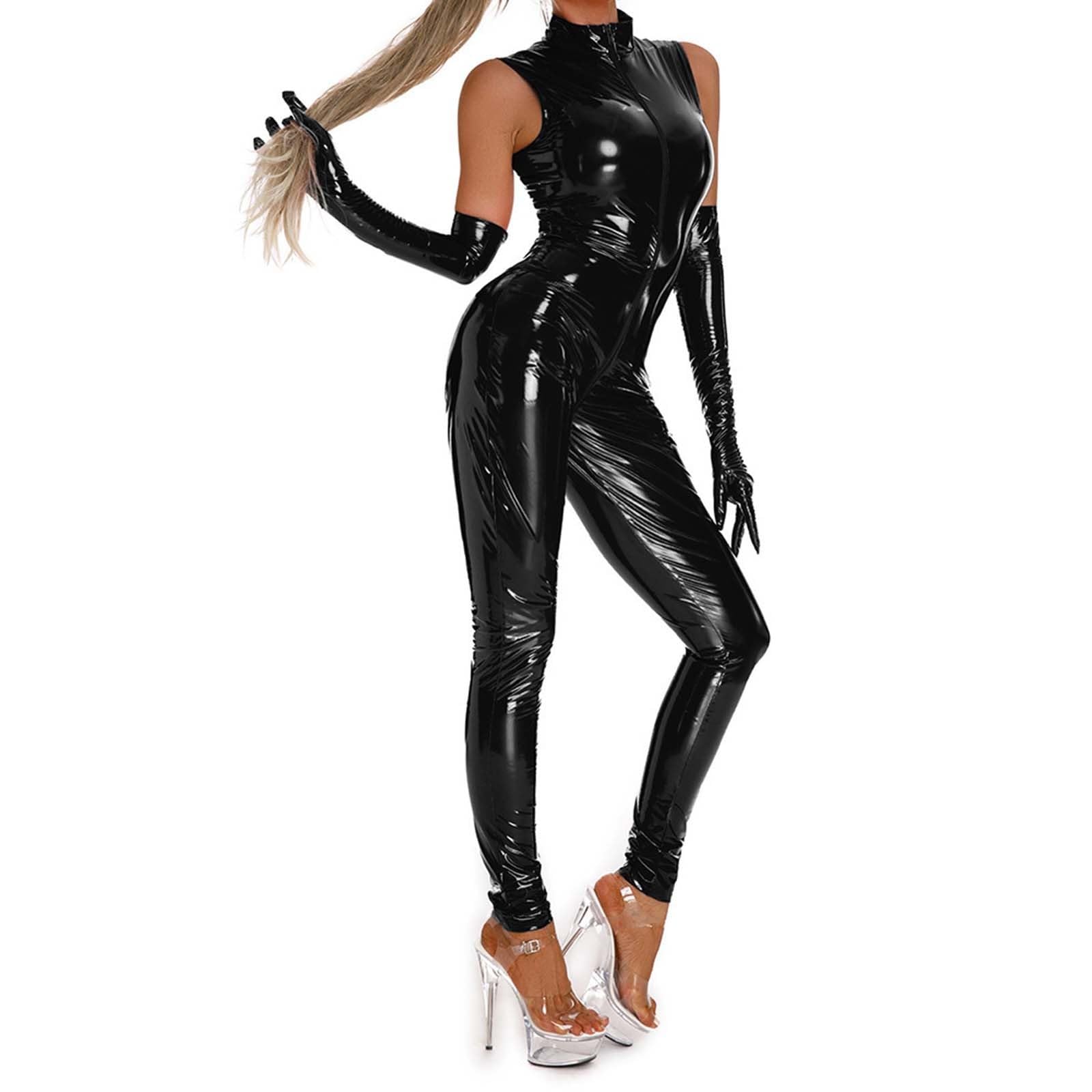 Tenue Latex Femme Érotique Sexy Latex Érotique Coquine Body Tenue Moulant Métallique Grande Taille Pu Soirée Sein Bodysuit Sous-Vêtements Catsuit Jumpsuit Ensemble Lingerie Avec Bas Wet Look