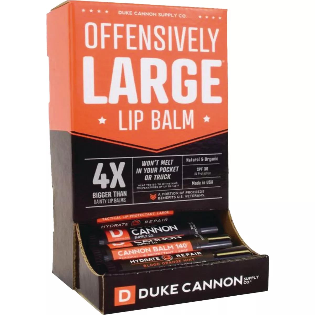 Duke Cannon Balm 140° Tactical Lip Protectant 15 Pack - Blood Orange Mint Flavored Lip Balm for Men with SPF 30, Large Size, Premium Ingredients, 0.56oz Each