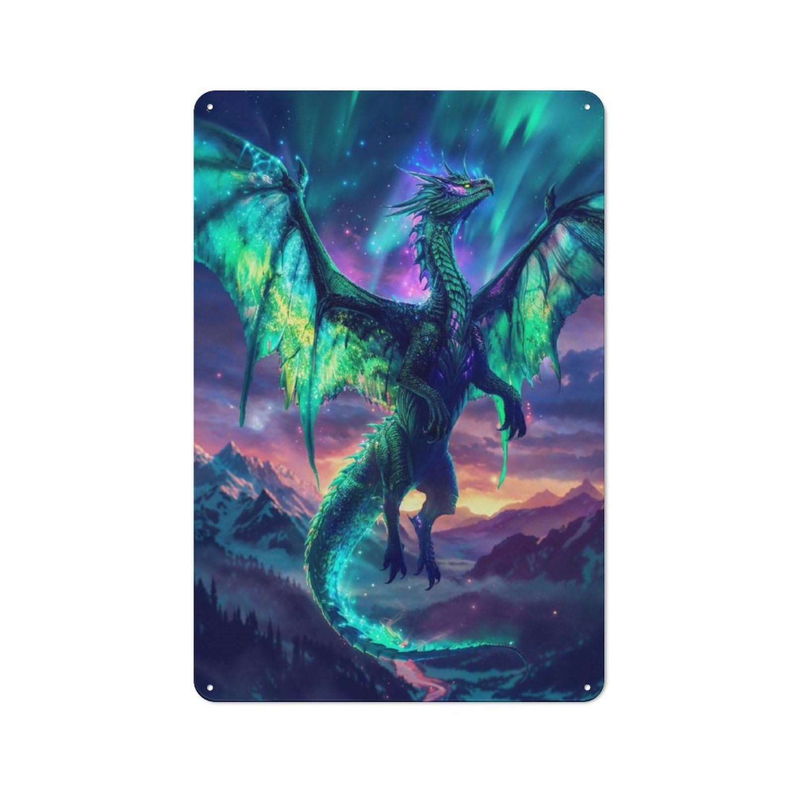 Junmoney Aurora Seraphim Dragon For Home Office Or Studio, Retro Tin Wall Plaque 30X20cm, A Housewarming Gift For Creative Workspace Decorators