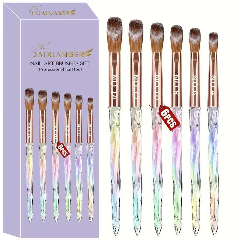 DAIXIANGER 6PCS Acrylic Nail Brush Set,Size 4/6/8/10/12/14 Professional Nail Brushes for Acrylic Application Extension and 3D Carving for Nail Home Salon DIY