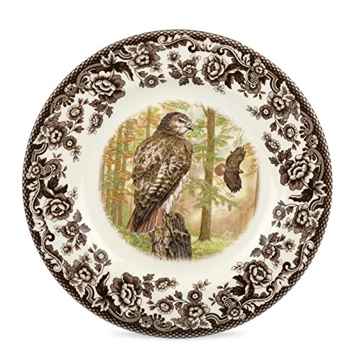 Spode Woodland American Wildlife Red-Tailed Hawk Salad Plate - Rustic Table Accent, Ideal for Salad, Dessert or Appetizers with 8
