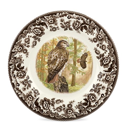 Spode Woodland Salad Plate, Birds of Prey, 8” Fine Dinnerware| Made in England | Ideal Hunting Cabin Décor | Microwave and Dishwasher Safe (Red-tailed Hawk)