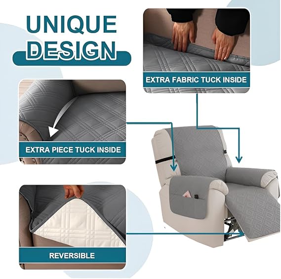 Armchair Covers,Recliner Sofa Covers,Recliner Chair Cover with 6 Side Pockets,1 Seat Waterproof Sofa Cover with Elastic Straps,Settee Covers Slipcover for Kids,Pet dog,Furniture Protector (Khaki)