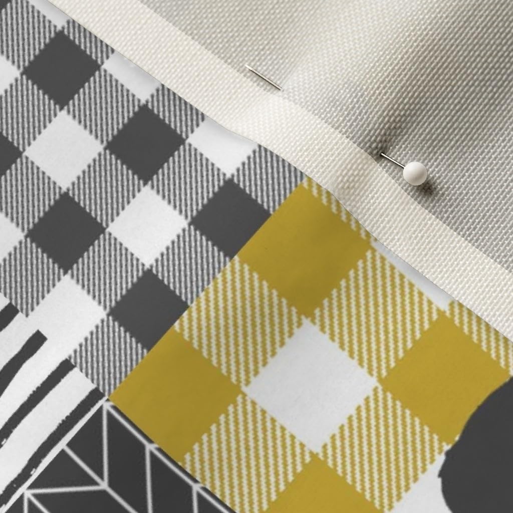 Spoonflower Fabric - Moose Mustard Gray Patchwork Squares Nursery Quilt Wholecloth Cheater Printed on Upholstery Velvet Fabric Fat Quarter - Upholstery Home Decor Bottomweight Apparel