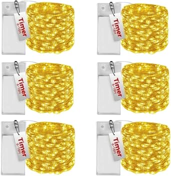 Honche 6 Pack Fairy Lights Battery Operated with Timer 6.56 FT/pack 20 LED Twinkle Lights Copper Wire String Lights for DIY Crafts Wedding Table Centerpieces Party Jars Christmas decoration Warm White