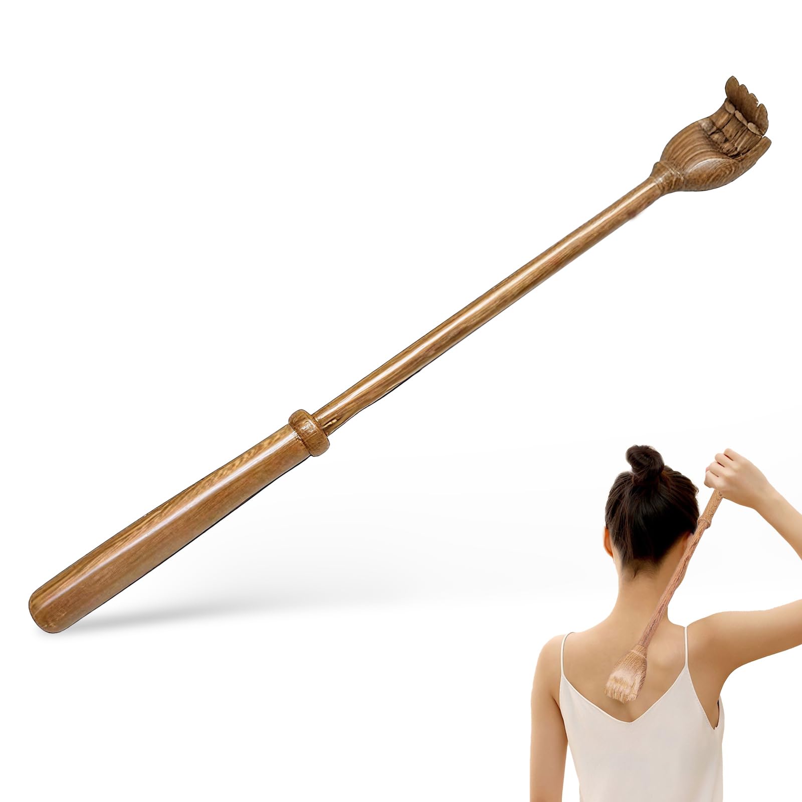 Gratte-dos en bois - 40 cm - Gratte-dos en bois pour soulager immédiatement les démangeaisons - Poignée de massage en bois naturel pour les zones tenaces