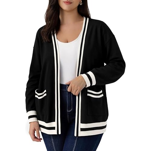 TIYOMI Women's Plus Size Knit Cardigan Open Front Sweaters Fall Winter Cardigan with Pocket XL-5XL (14W-28W)