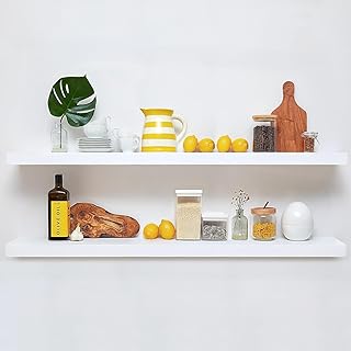 Homeforia Floating White Shelf 60 inches, High End Solid Real Wood 60inc...