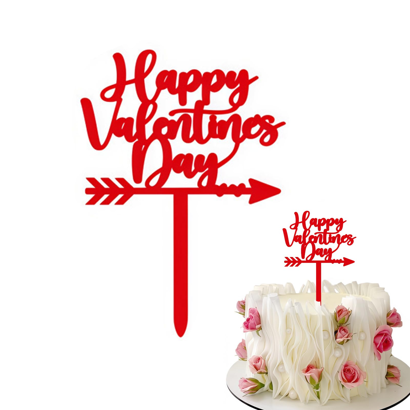 Happy Valentine's Day Cake Topper Acrylic Sweet Love Heart Valentines Cake Topper Red Cupid Shaped Cupcake Topper Cake Picks for Valentine's Day Anniversary Wedding Birthday Party Cake Decor (C)