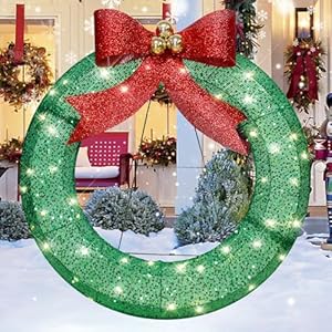 32 "Christmas Decoration LED Bow Wreath Green Sequins, eco-Friendly Holiday Decoration, Suitable for Outdoor and Indoor use, Christmas Wreath with Lighting, to Create a Festive Atmosphere. 32 Christmas Decoration LED Bow Wreath Green Sequins eco Friendly Holiday Decoration Suitable for Outdoor and Indoor use Christmas Wreath with Lighting to Create a Festive Atmosphere