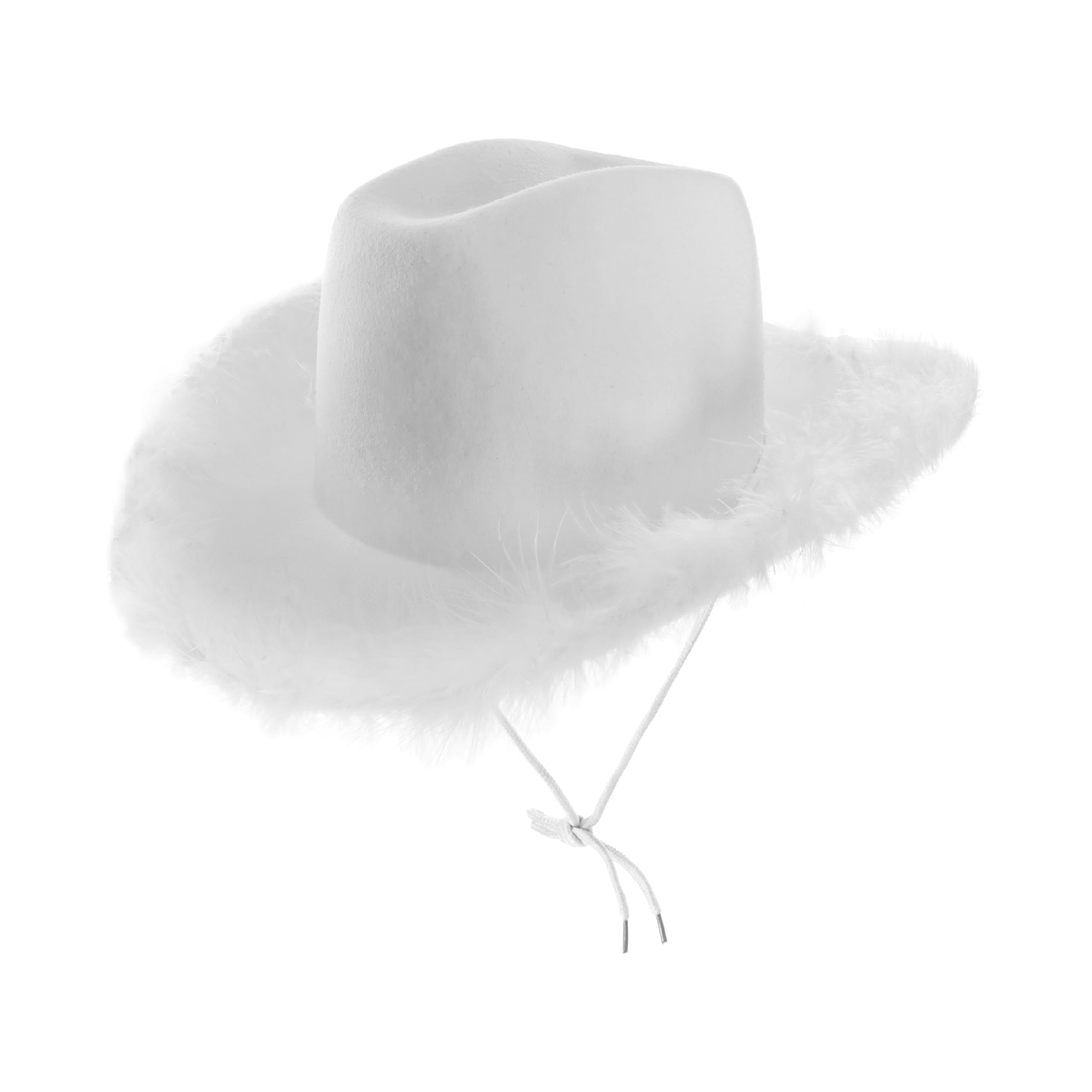 Adults Marabou Cowgirl Hat - Pack of 12 - White Marabou Trim - Fluffy Feather Trim Cowboy Hen Party Western Party Fancy Dress Accessory