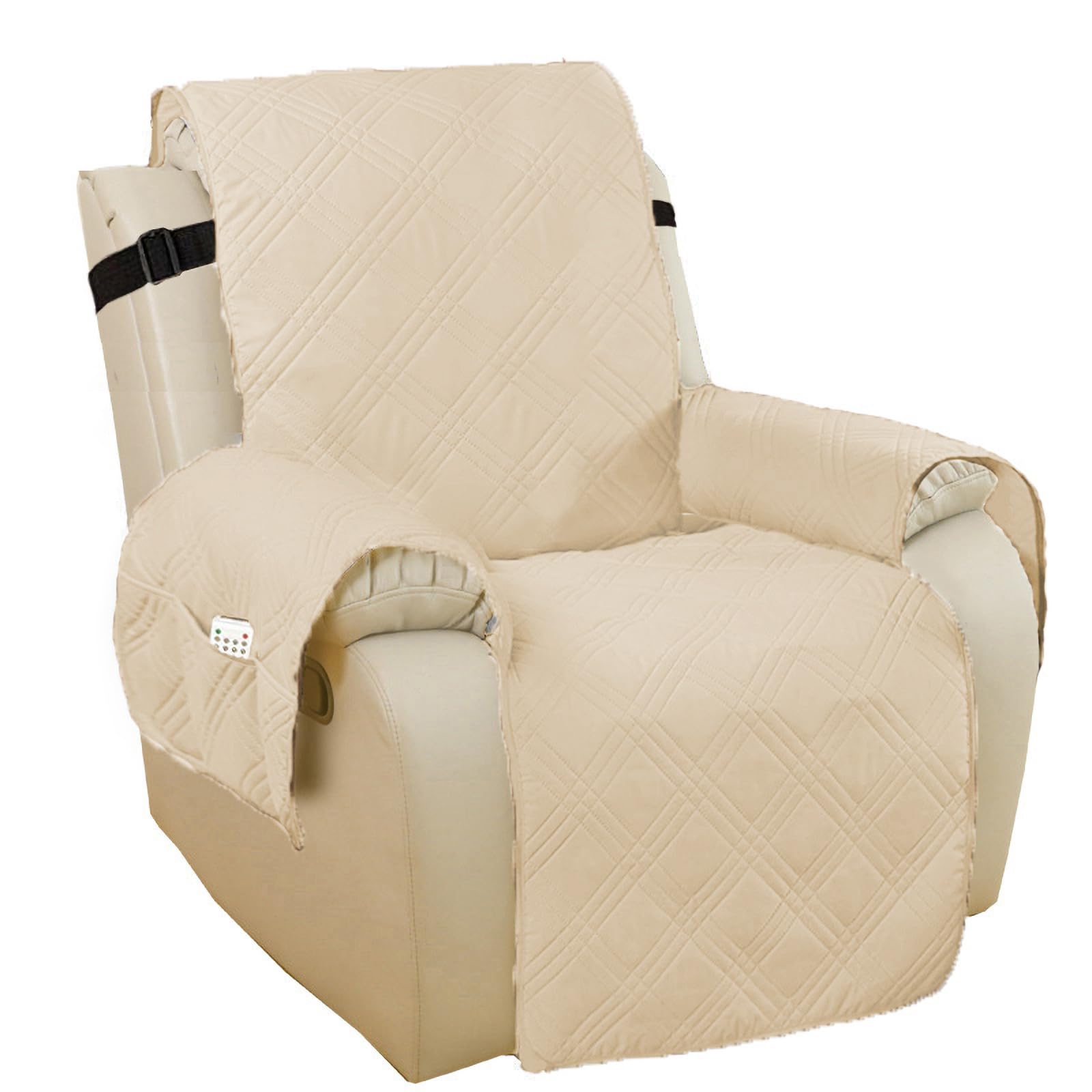 Edumov Recliner Chair Cover, Waterproof Recliner Slipcovers with Side Pockets, Soft Washable Sofa Protector for Dogs & Pets, Non-Slip Armchair Covers Fit Most Electric Chair, Khaki