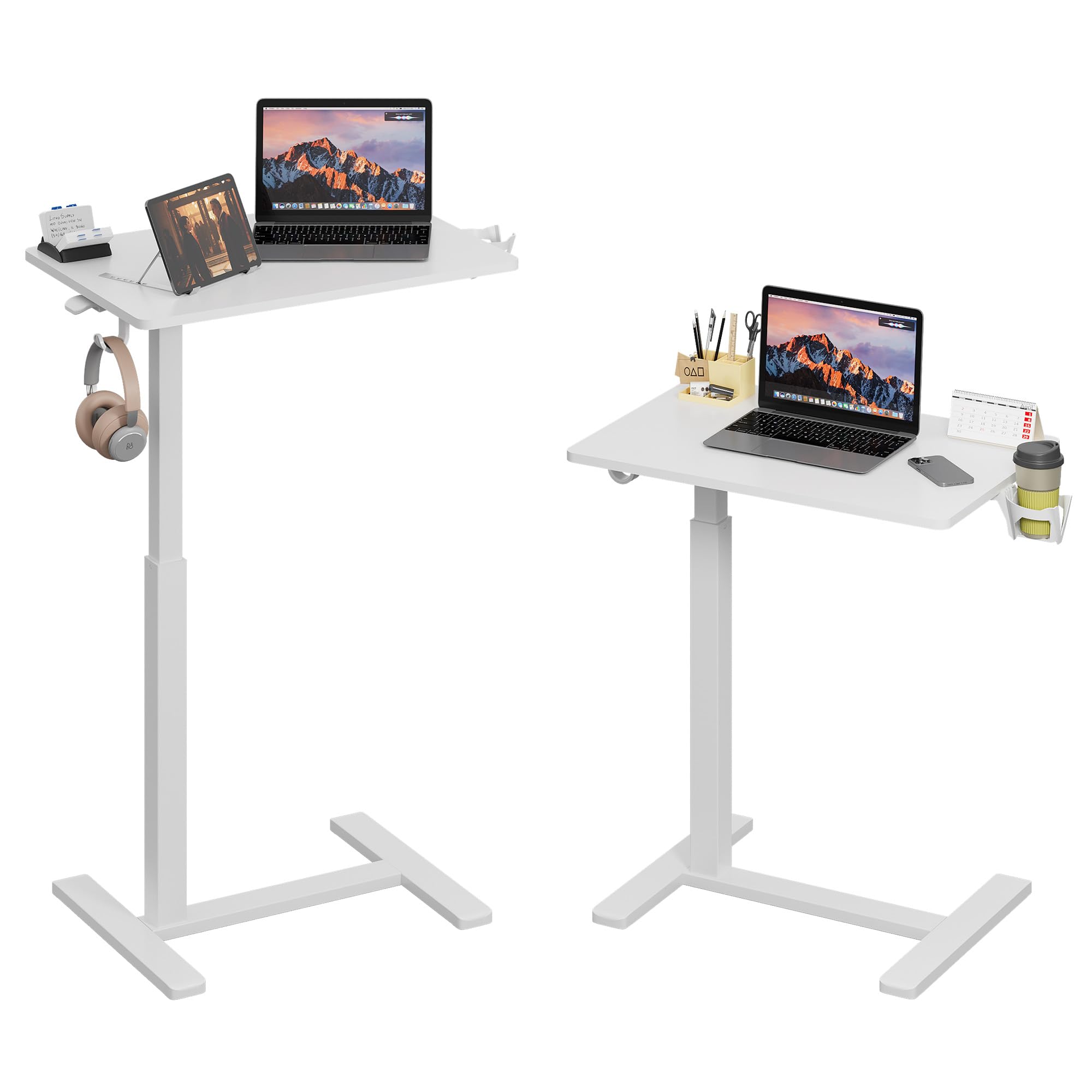 Mobiler Kleiner Stehpult, Gasfeder, höhenverstellbar, rollbarer tragbarer Laptop-Schreibtisch mit feststellbaren Rädern, Computer-Workstation, Rollpodium (Weib, Typ-C 48 * 65CM)