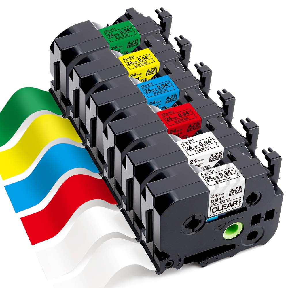 Nastro per Etichette Markurlife Compatibile In sostituzione di Brother 24mm TZe-251 TZe-151 TZe-451 TZe-551 TZe-651 TZe-751 Laminato Nastri per Brother P-touch D600/VP PT-P750W PT-P710BT,6 Pz