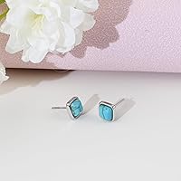 Vista 24 de Tibetan Turquoise Earrings 925 Sterling Silver Post Stud Boho Gemstone Hypoallergenic Handmade Earrings for Women Trendy Fashion
