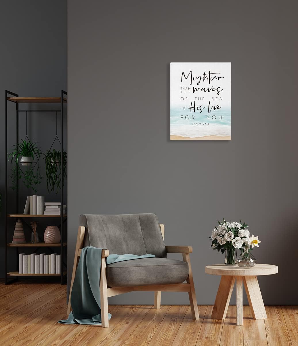 LiTiu Bible Verse Christian Quotes Psalm 93:4 Mightier Than the Waves of the Sea is His Love for You Sign Framed Wall Art Canvas Prints Decor,11x14 in, Artwork Christian Gifts Decorations